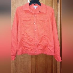 Amber Sun Collection Linen Blend Burnt Orange Ladies Small Button Down